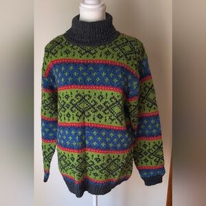 Chunky Knit Turtle Neck Sweater Women's Small Nordic Fair Isle Wool Blend 90s